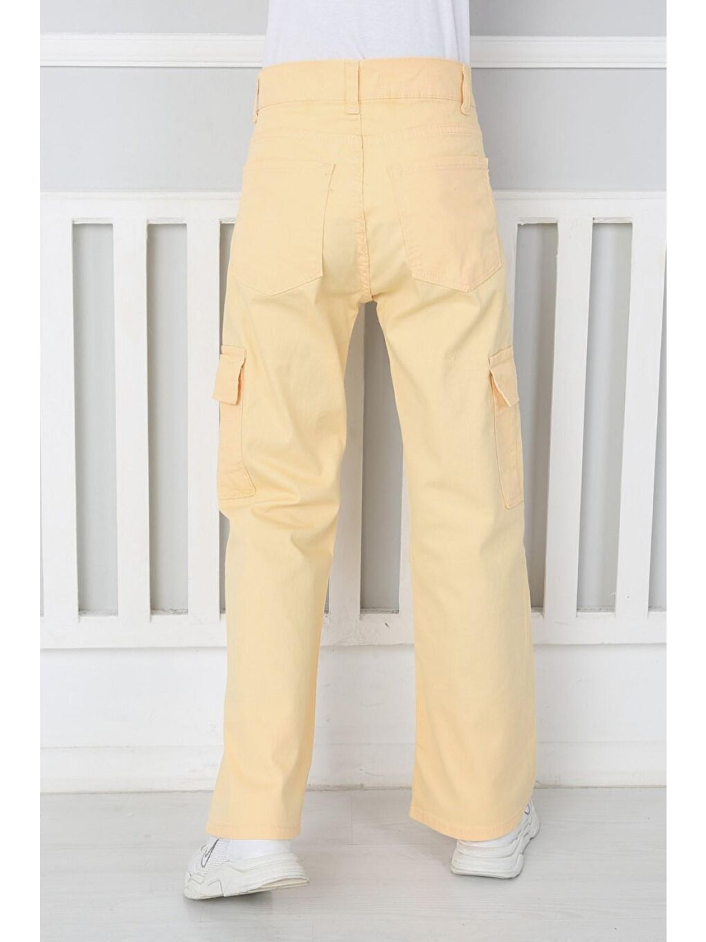 Sarı Kız Çocuk İspanyol Paça Keten Pantolon-3