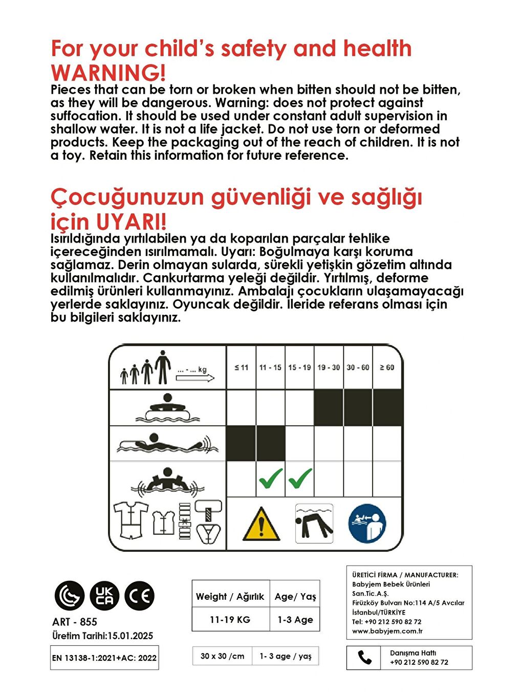 855 Çocuk Yüzme Yeleği/ Mavi-1