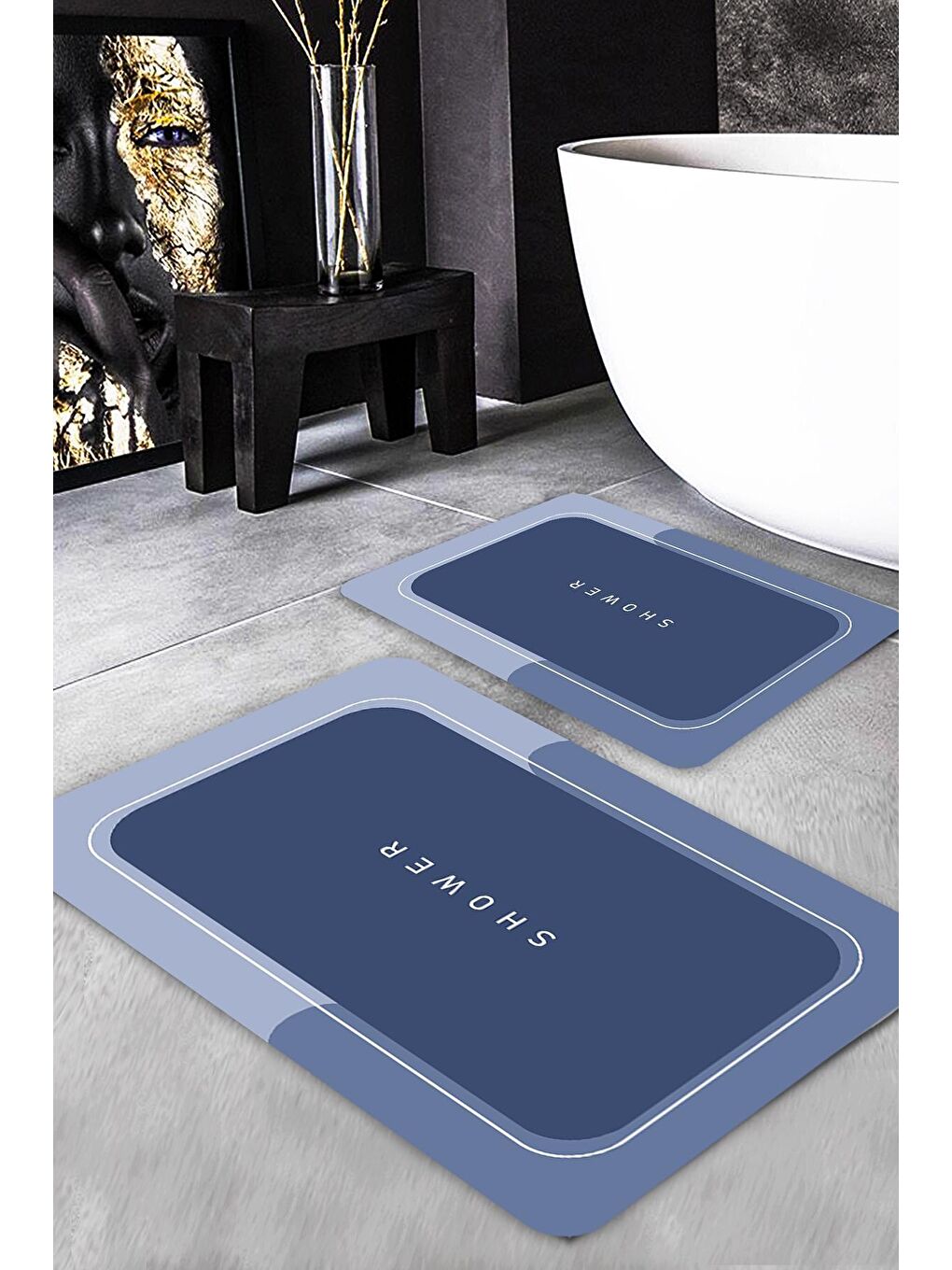 Karışık Modern Desenli Banyo Paspası 2'li 50x60 cm - 60x100cm