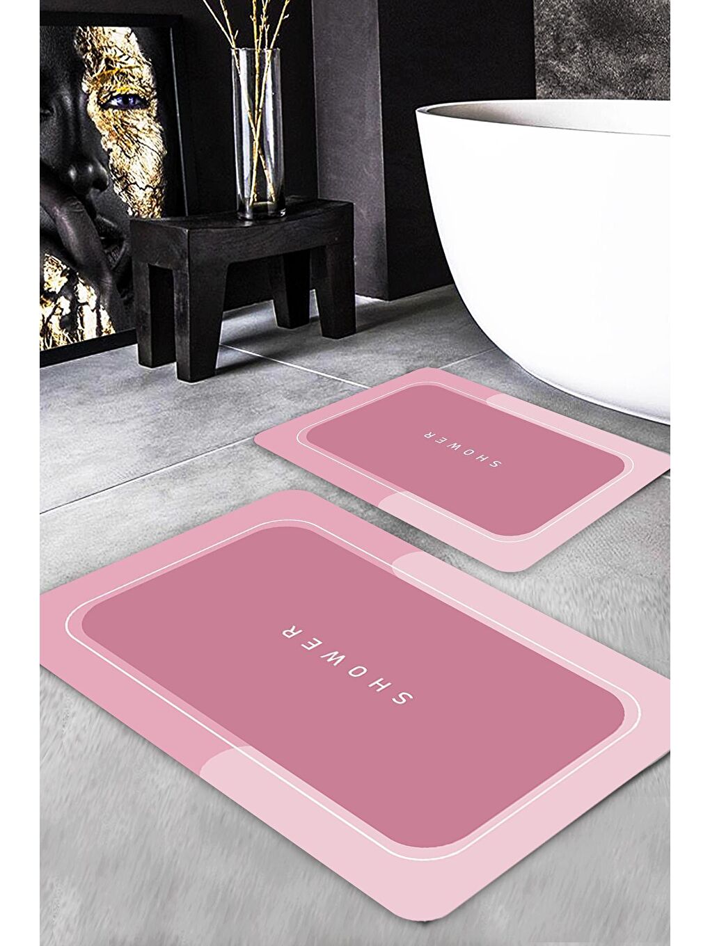 Karışık Modern Desenli Banyo Paspası 2'li 50x60 cm - 60x100cm