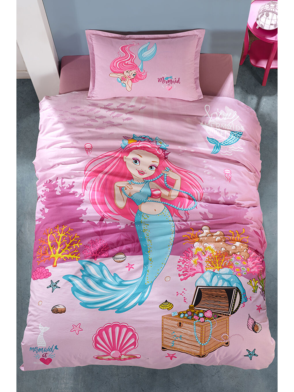 %100 Pamuk Nevresim Takımı Tek Kişilik Delfın Pembe