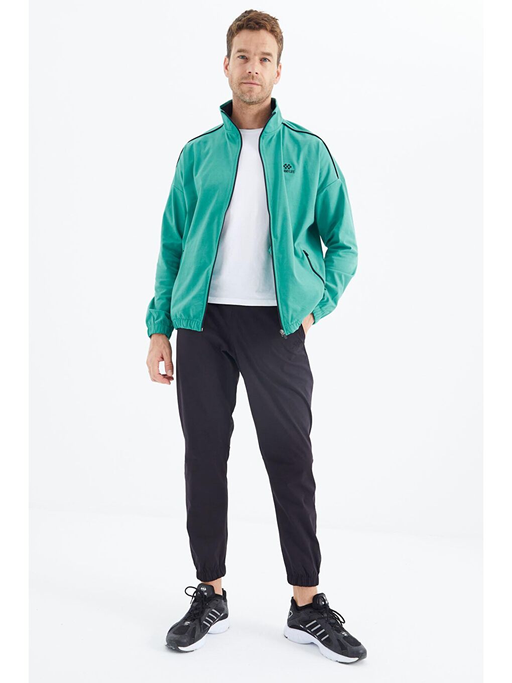 Deniz Yeşil - Siyah Fermuarlı Erkek Eşofman Takım - 85216-2