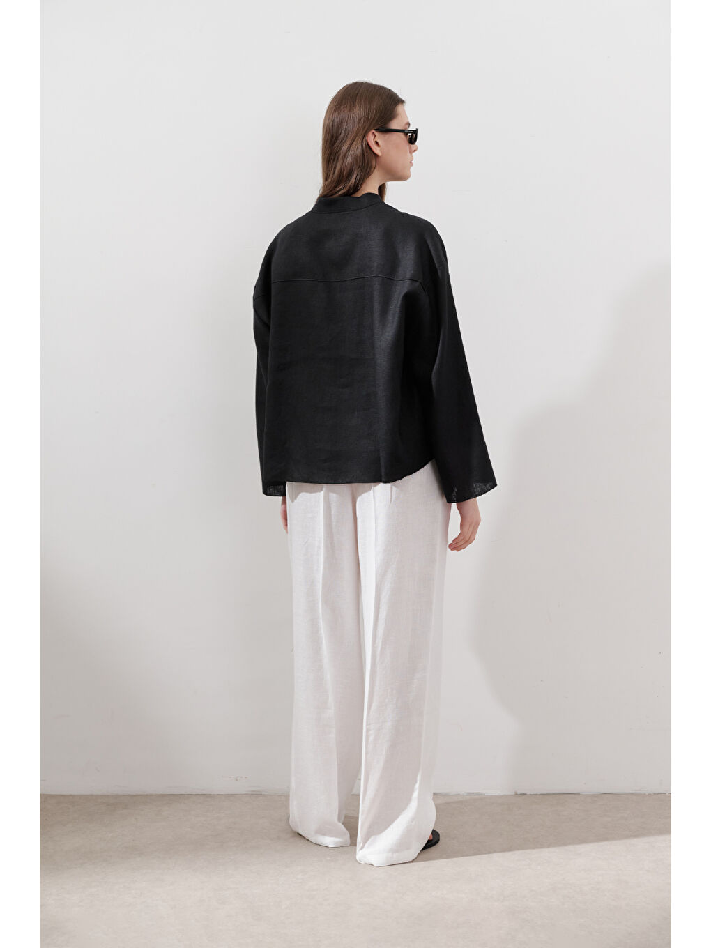 Keten Bağlamalı Bluz Siyah-6