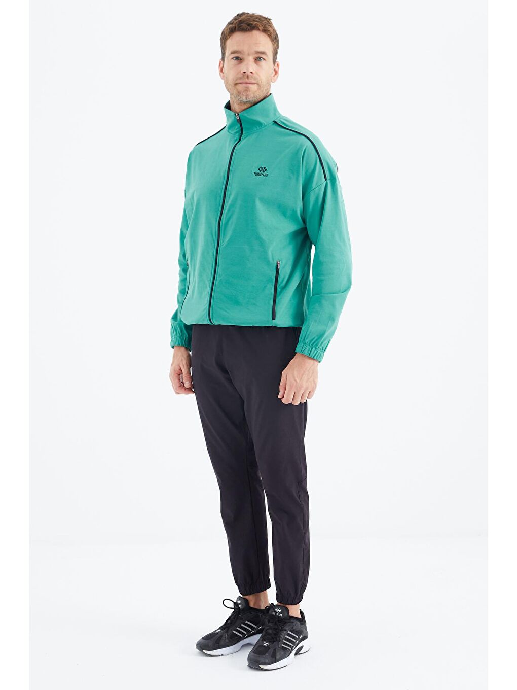 Deniz Yeşil - Siyah Fermuarlı Erkek Eşofman Takım - 85216-4