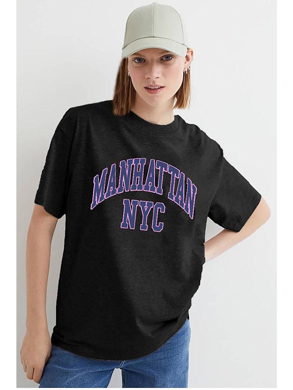 Kadın Siyah Baskılı Oversize Tişört Mg1231-4