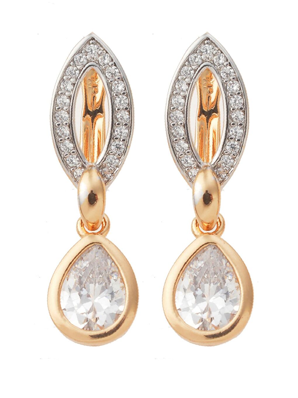 Karışık Zirkon Taşlı Gold Damlalı Küpe
