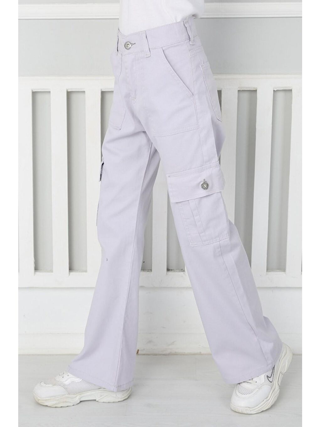 Lila Kız Çocuk İspanyol Paça Keten Pantolon