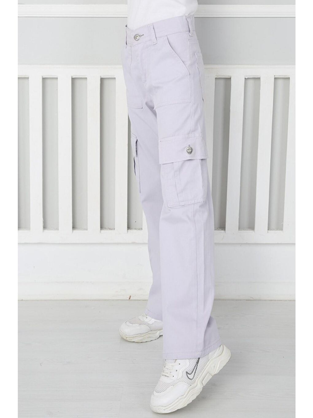 Lila Kız Çocuk İspanyol Paça Keten Pantolon-1