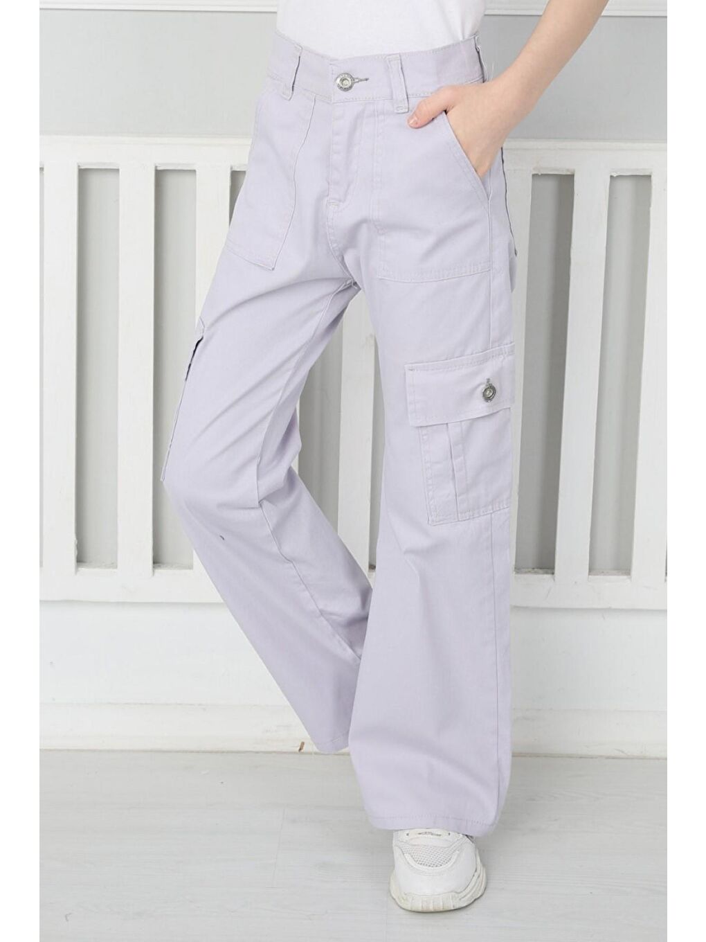 Lila Kız Çocuk İspanyol Paça Keten Pantolon-2