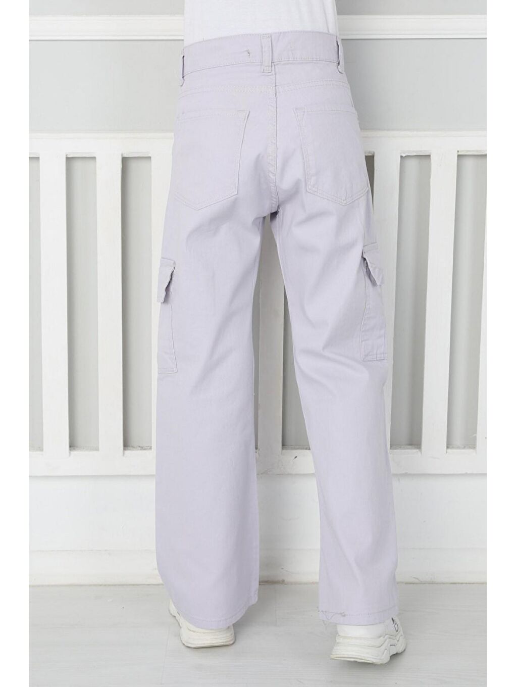 Lila Kız Çocuk İspanyol Paça Keten Pantolon-3