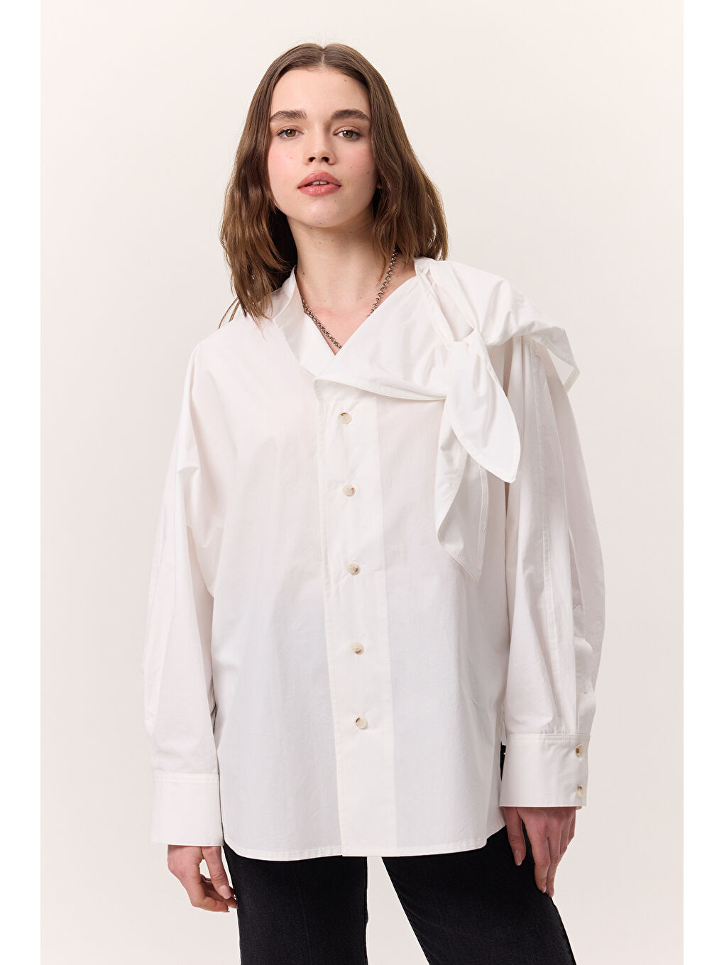 Bağlamalı Detaylı Tasarım Gömlek Ekru-4
