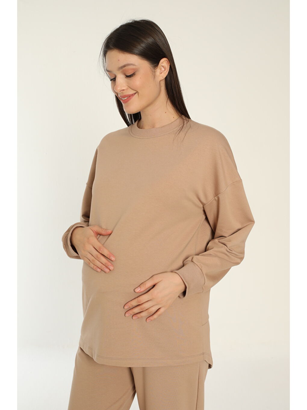 Kahverengi Bol Kesim Hamile Ve Lohusa Eşofman Takımı-4