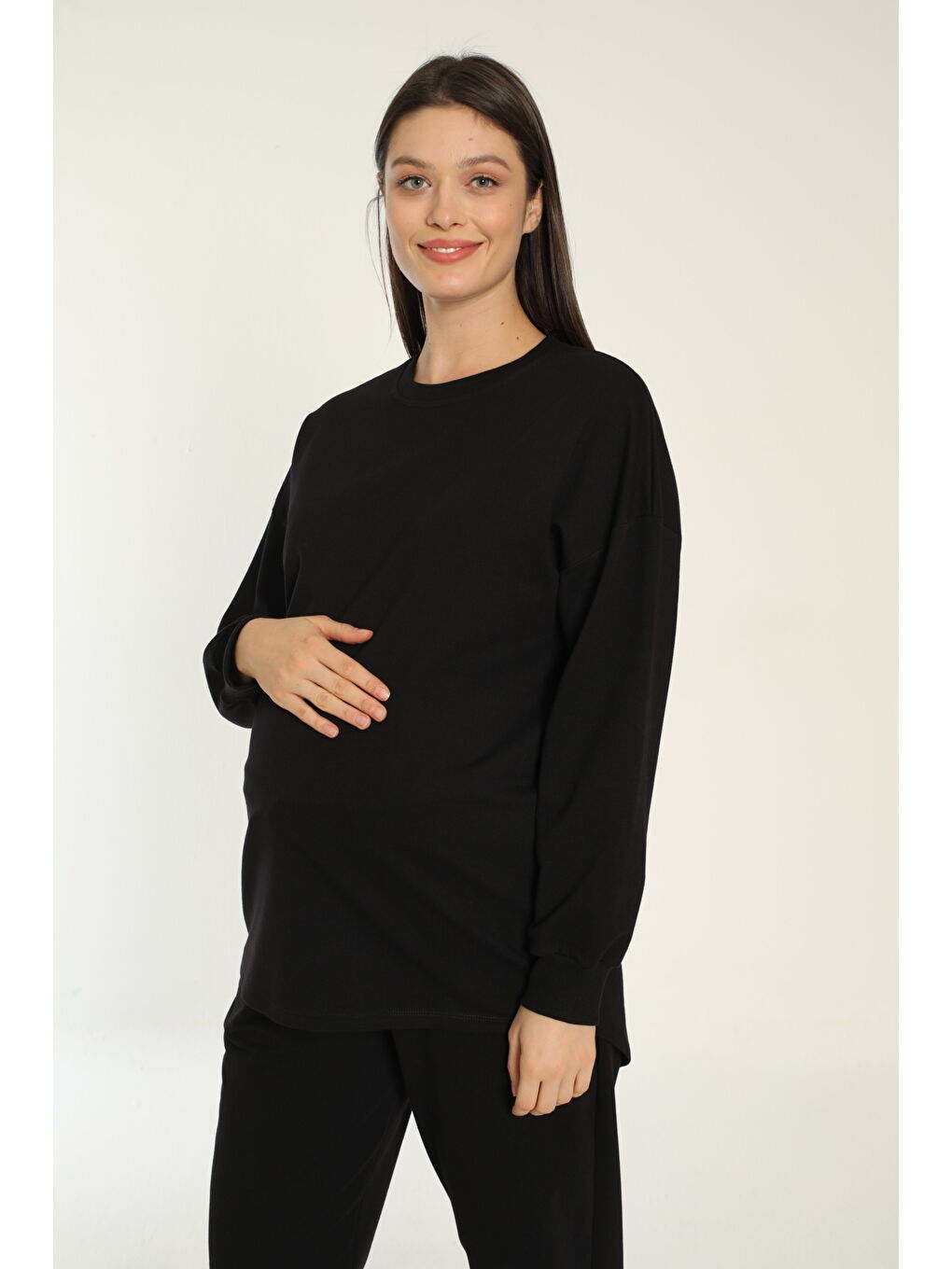 Siyah Bol Kesim Hamile Ve Lohusa Eşofman Takımı