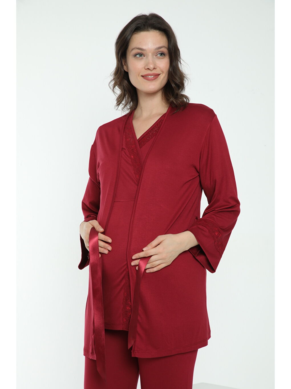 Bordo Sabahlıklı Hamile Ve Lohusa Pijama Takımı-2