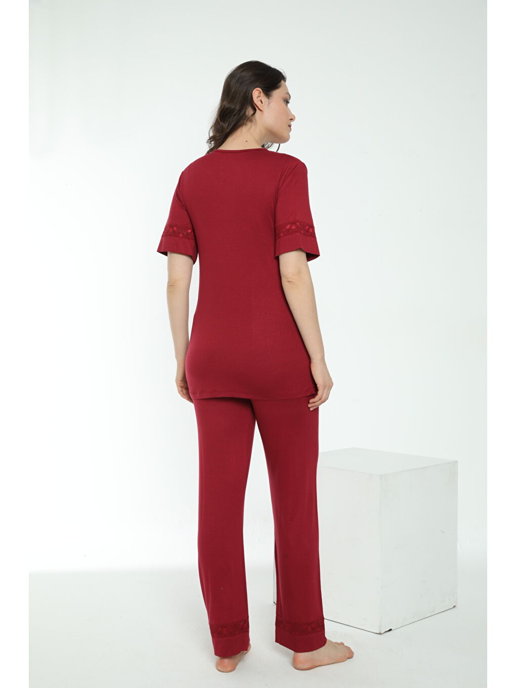 Bordo Sabahlıklı Hamile Ve Lohusa Pijama Takımı-4