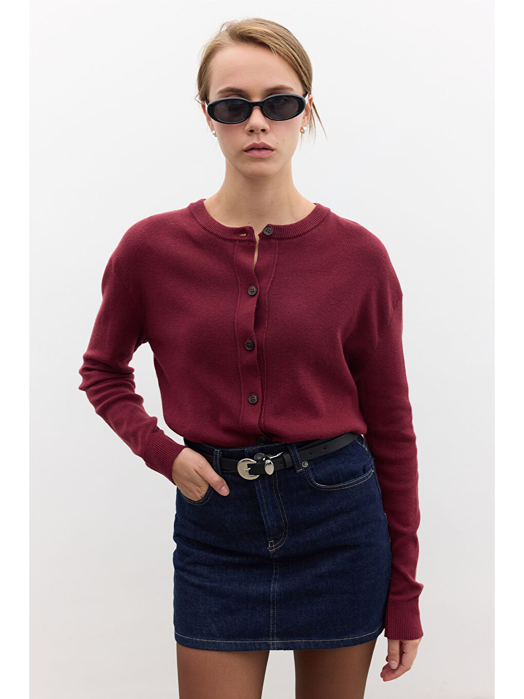 Yumuşak Dokulu Triko Hırka Bordo-2