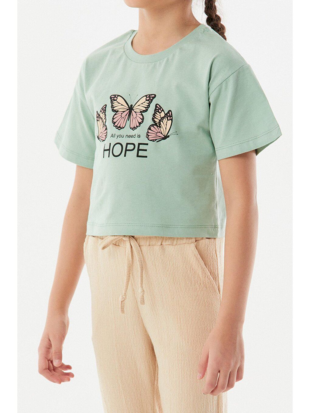 Turkuaz Baskılı Crop Kız Çocuk Takım-3