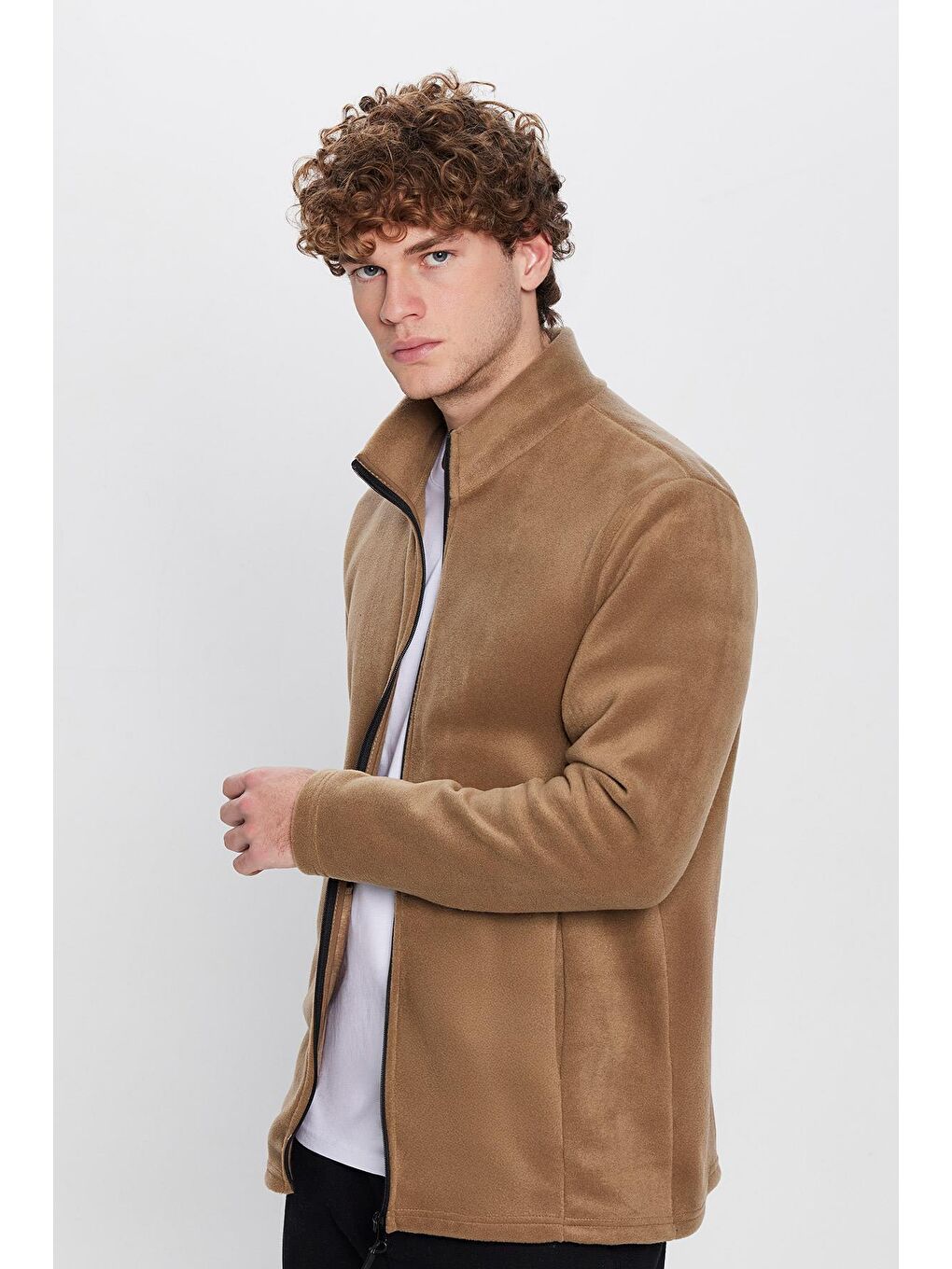 TUDORS Unisex Haki Anti-pilling Tüylenme Yapmayan Standart Fit Tam Fermuarlı Soğuk Geçirmez Polar