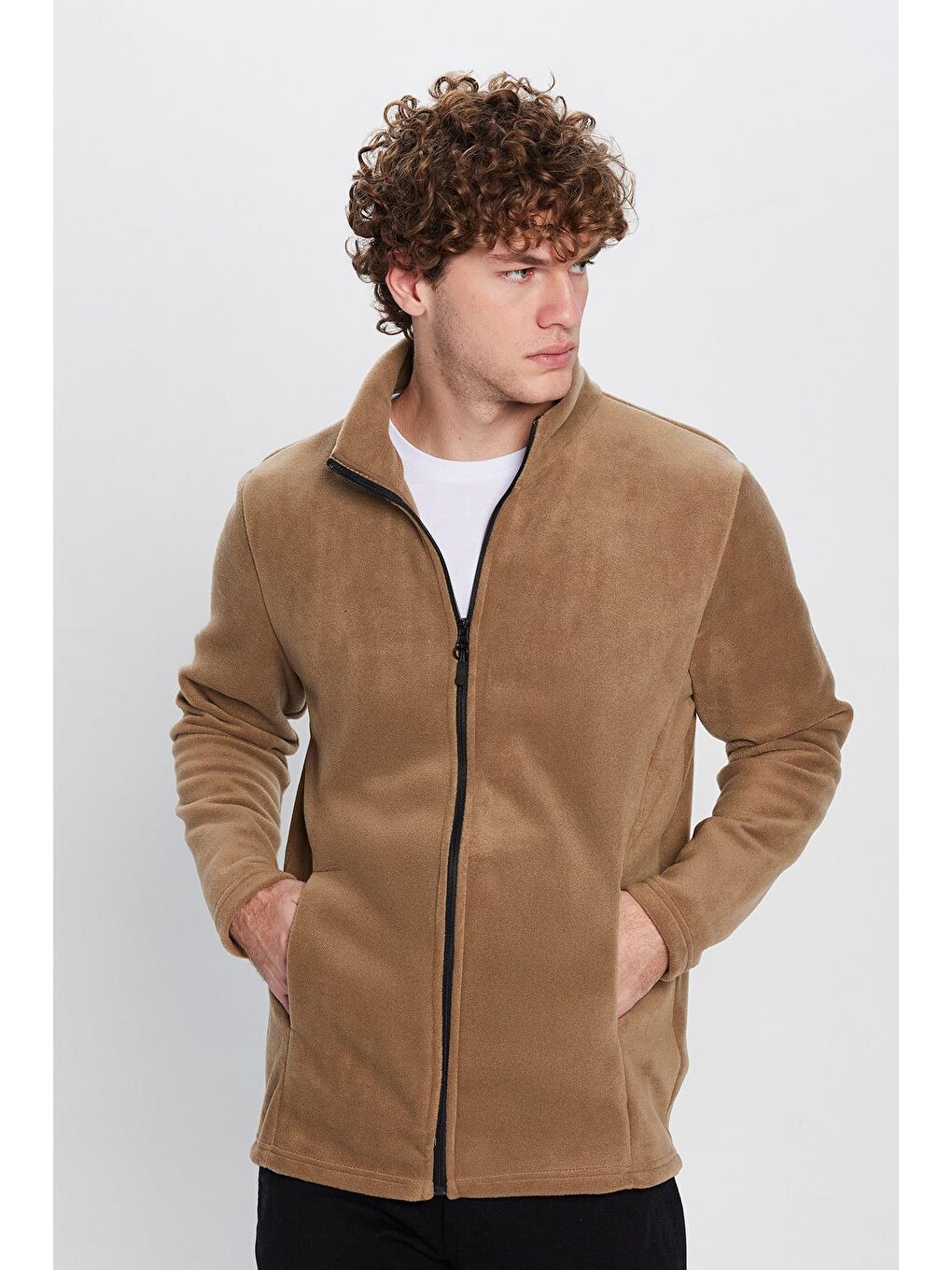 TUDORS Unisex Haki Anti-pilling Tüylenme Yapmayan Standart Fit Tam Fermuarlı Soğuk Geçirmez Polar - 3