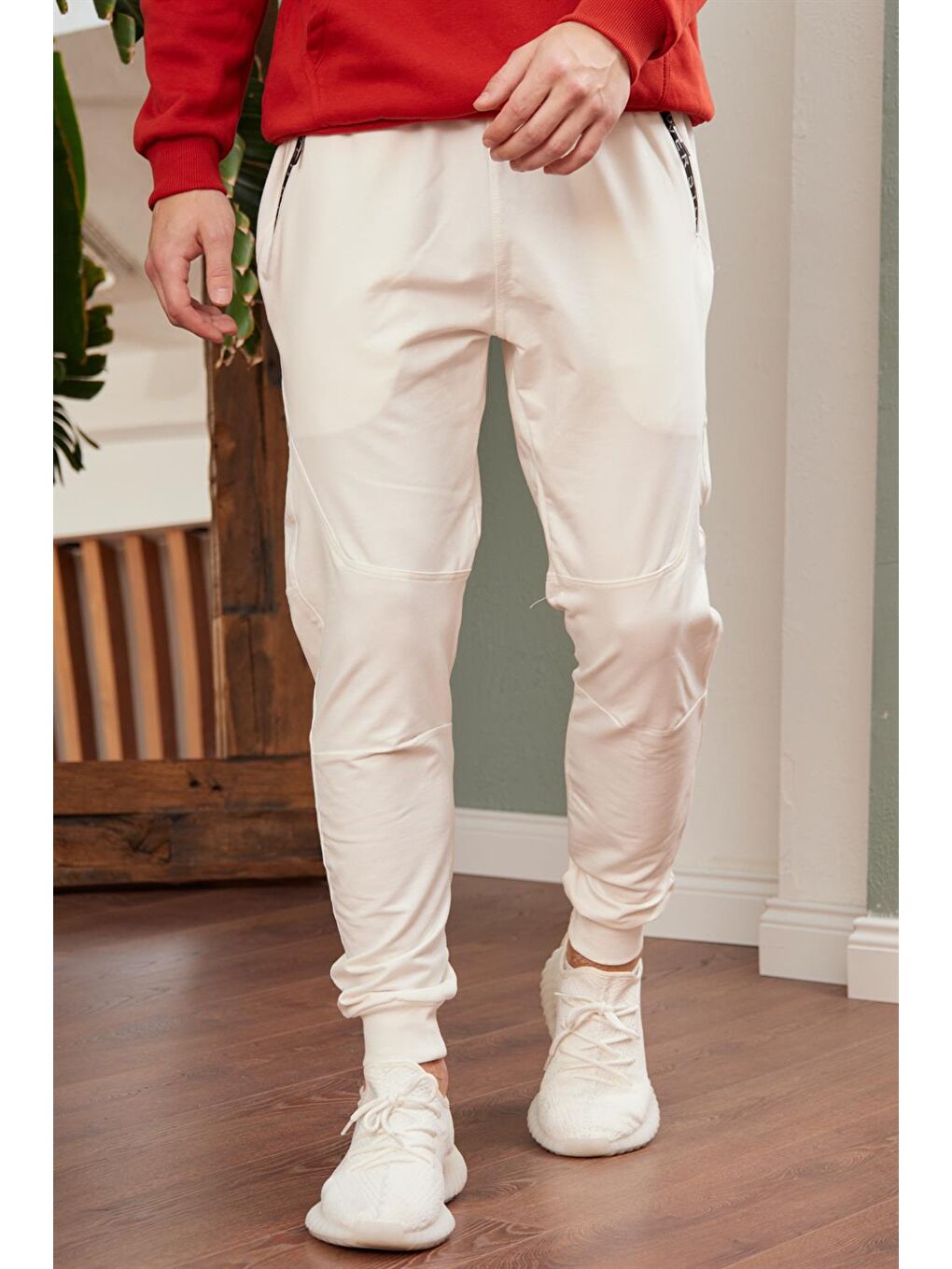 Erkek Regular Kalıp Lastik Paça Eşofman Altı Ekru