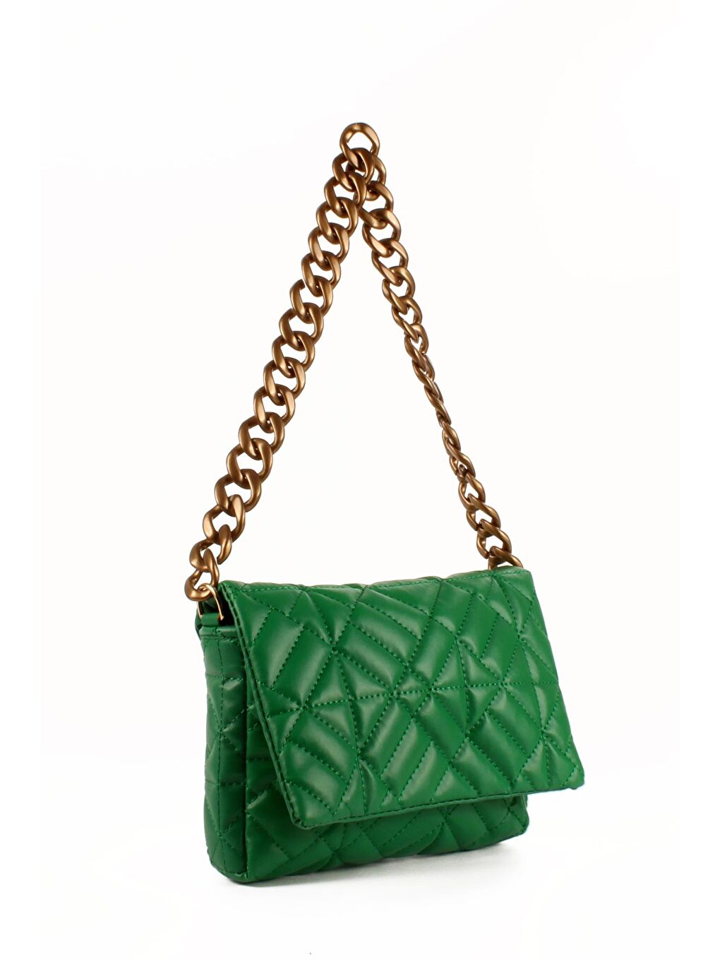 Yeşil Kadın Kapitoneli Zincir El ve Omuz Askılı Omuz Çantası (20652)