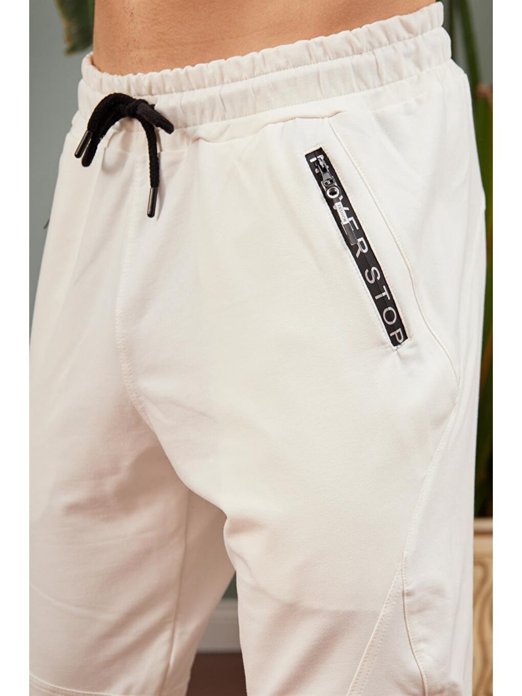 Erkek Regular Kalıp Lastik Paça Eşofman Altı Ekru-2