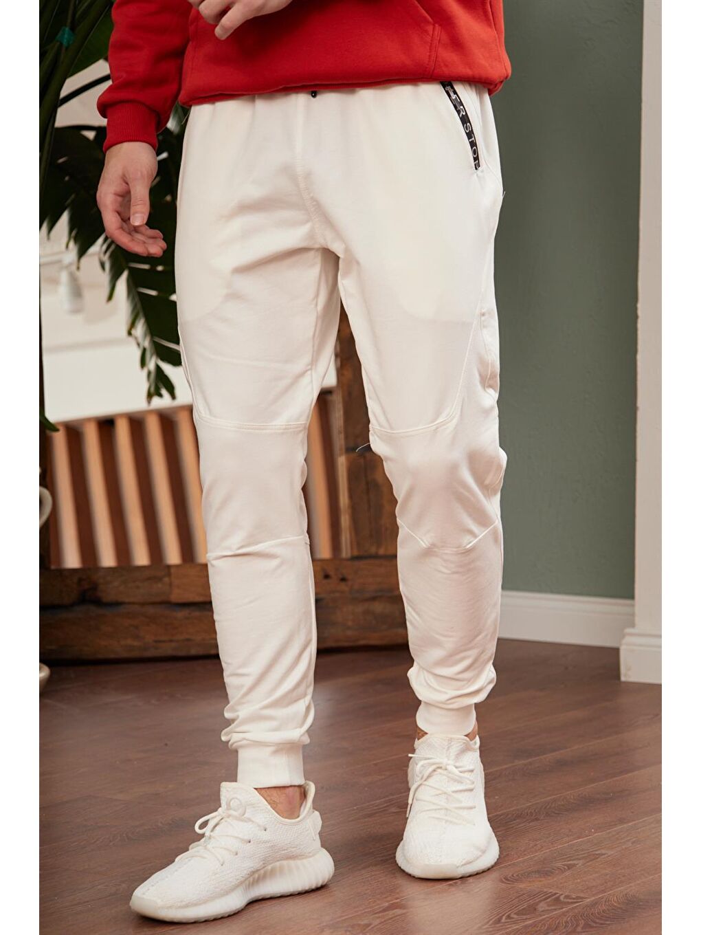 Erkek Regular Kalıp Lastik Paça Eşofman Altı Ekru-4