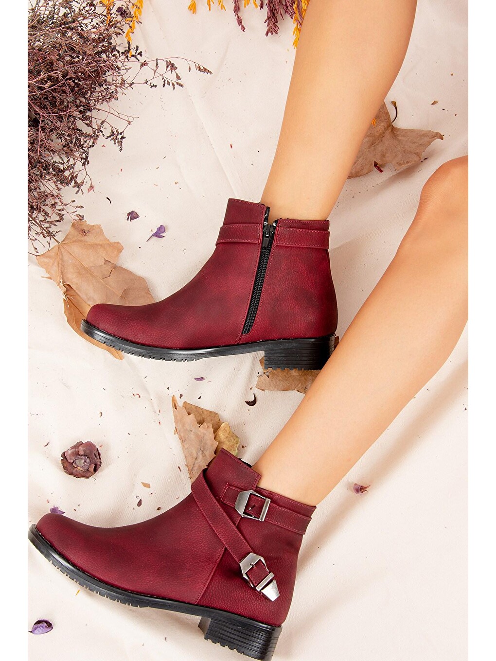 Bordo Baskı Kadın Bot A726193409