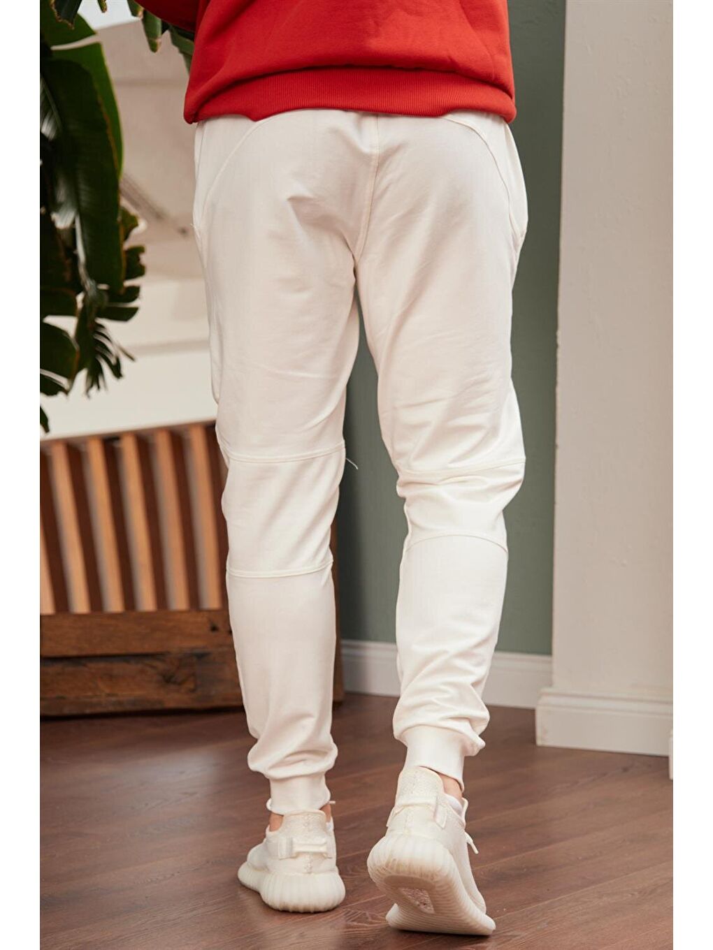 Erkek Regular Kalıp Lastik Paça Eşofman Altı Ekru-6