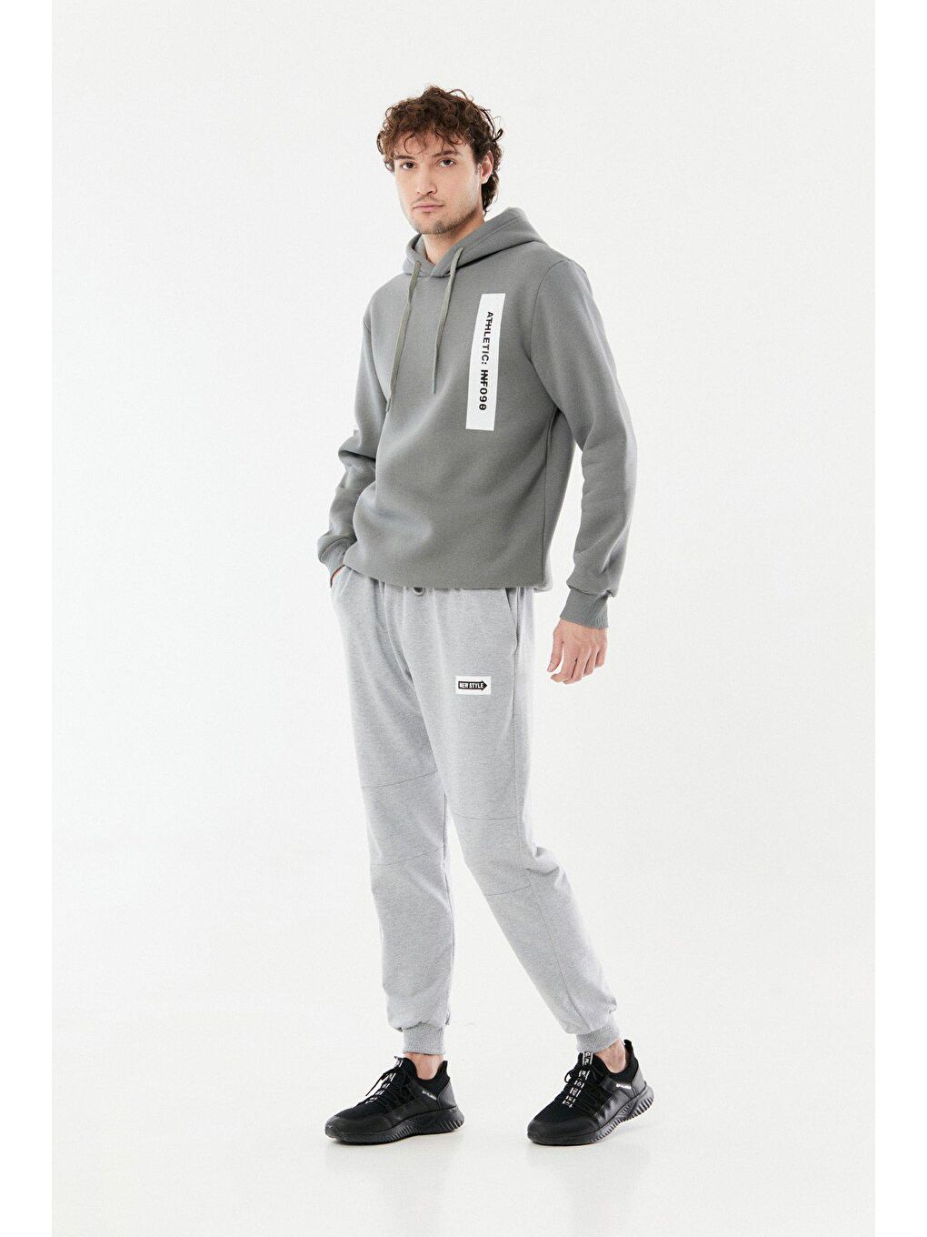 Gri Baskılı Beli Lastikli Jogger Eşofman Altı