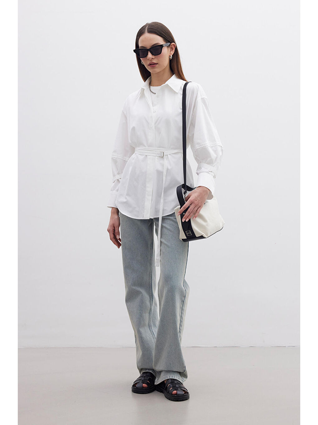 Kemer Detaylı Gömlek Ekru-1