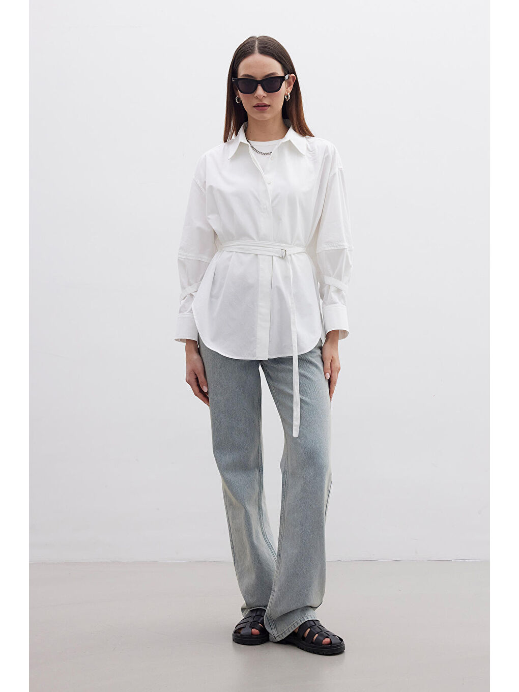 Kemer Detaylı Gömlek Ekru-2