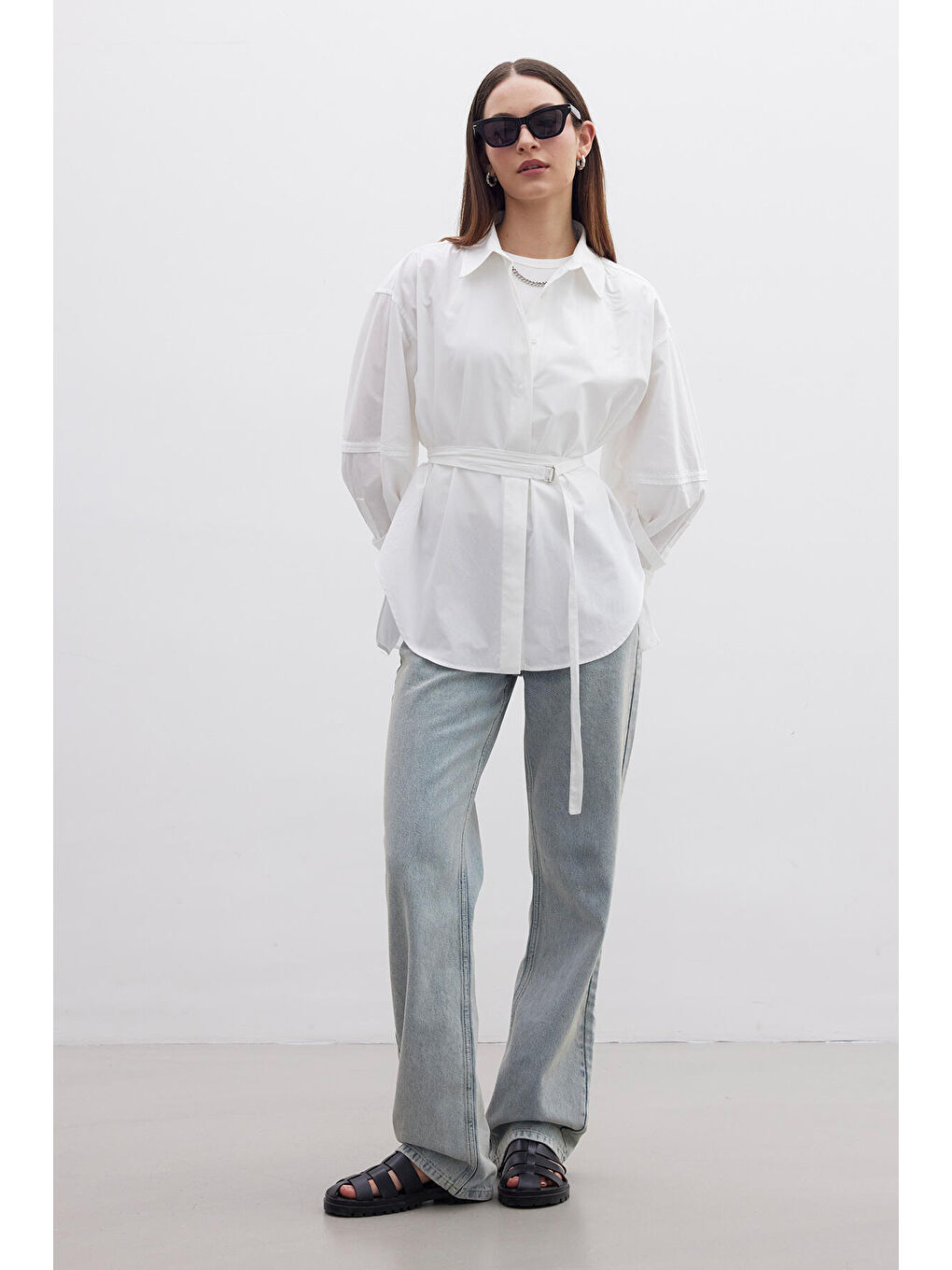 Kemer Detaylı Gömlek Ekru-3