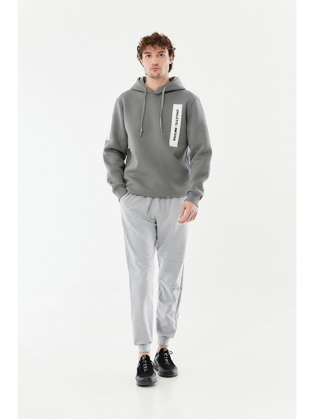 Gri Baskılı Beli Lastikli Jogger Eşofman Altı-2