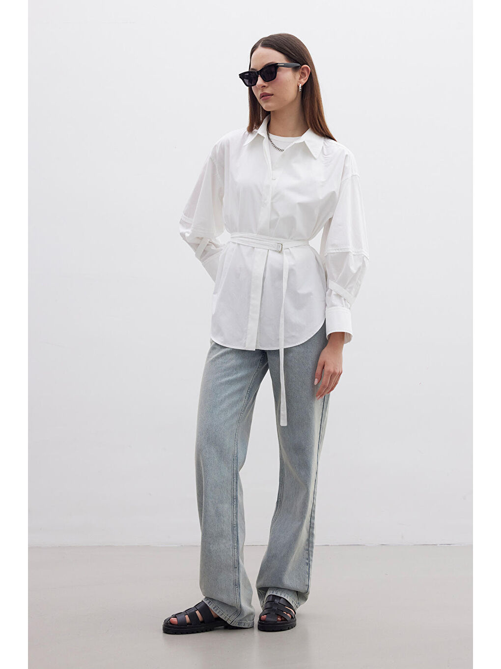 Kemer Detaylı Gömlek Ekru-4