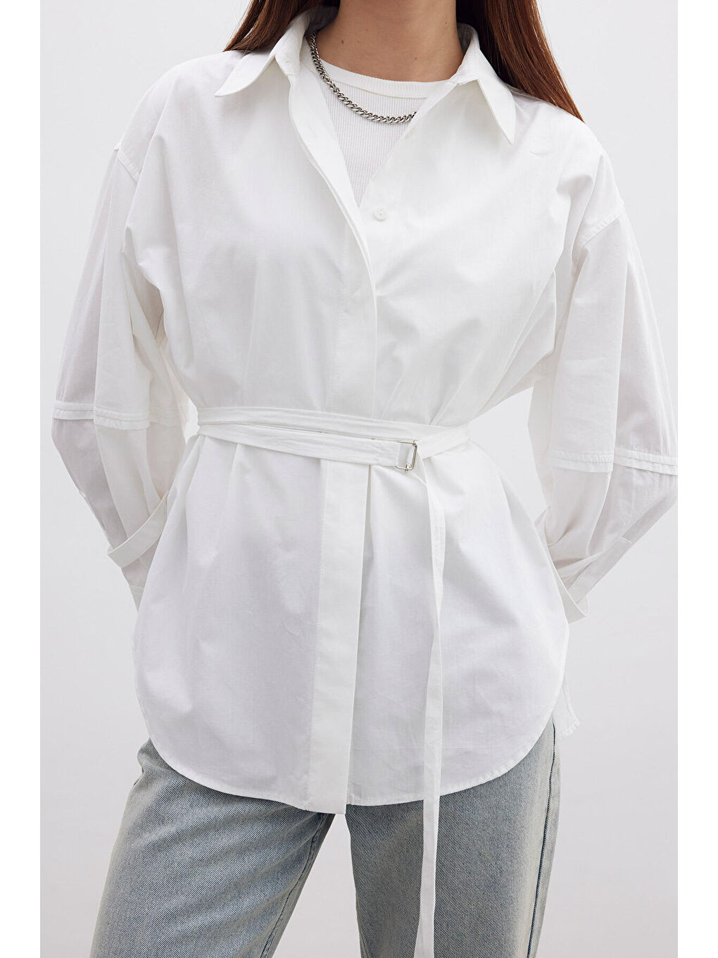 Kemer Detaylı Gömlek Ekru-5