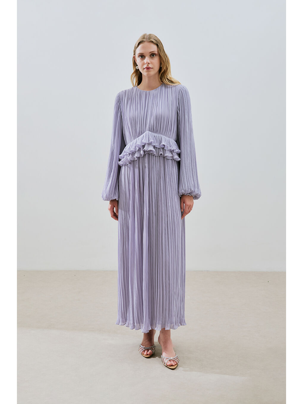 Mila Piliseli Katlı Elbise Lila-1