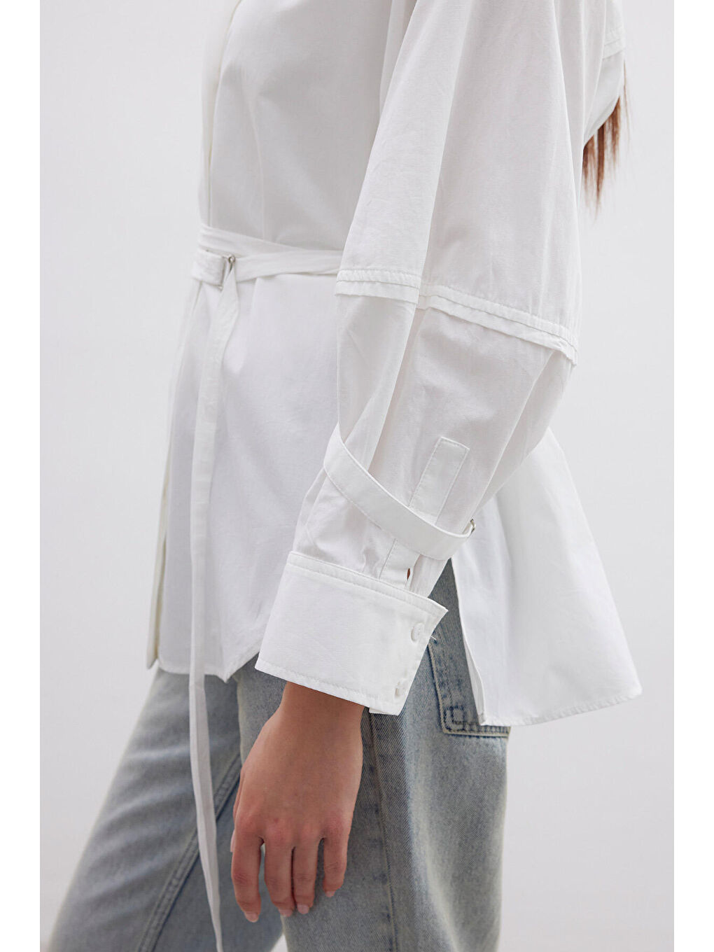 Kemer Detaylı Gömlek Ekru-6