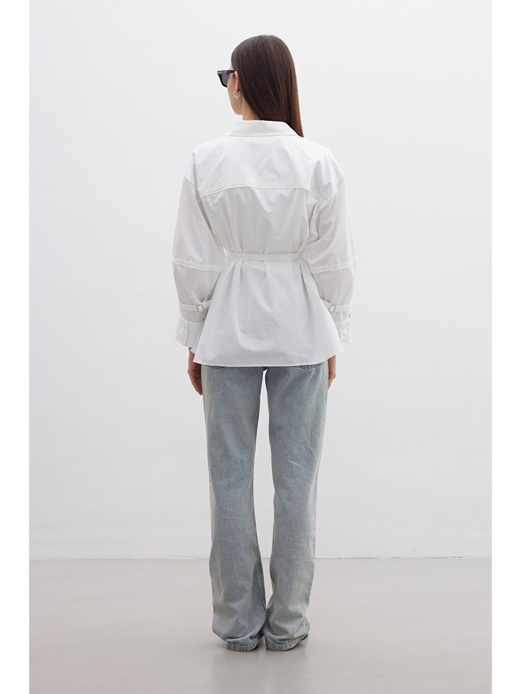 Kemer Detaylı Gömlek Ekru-7