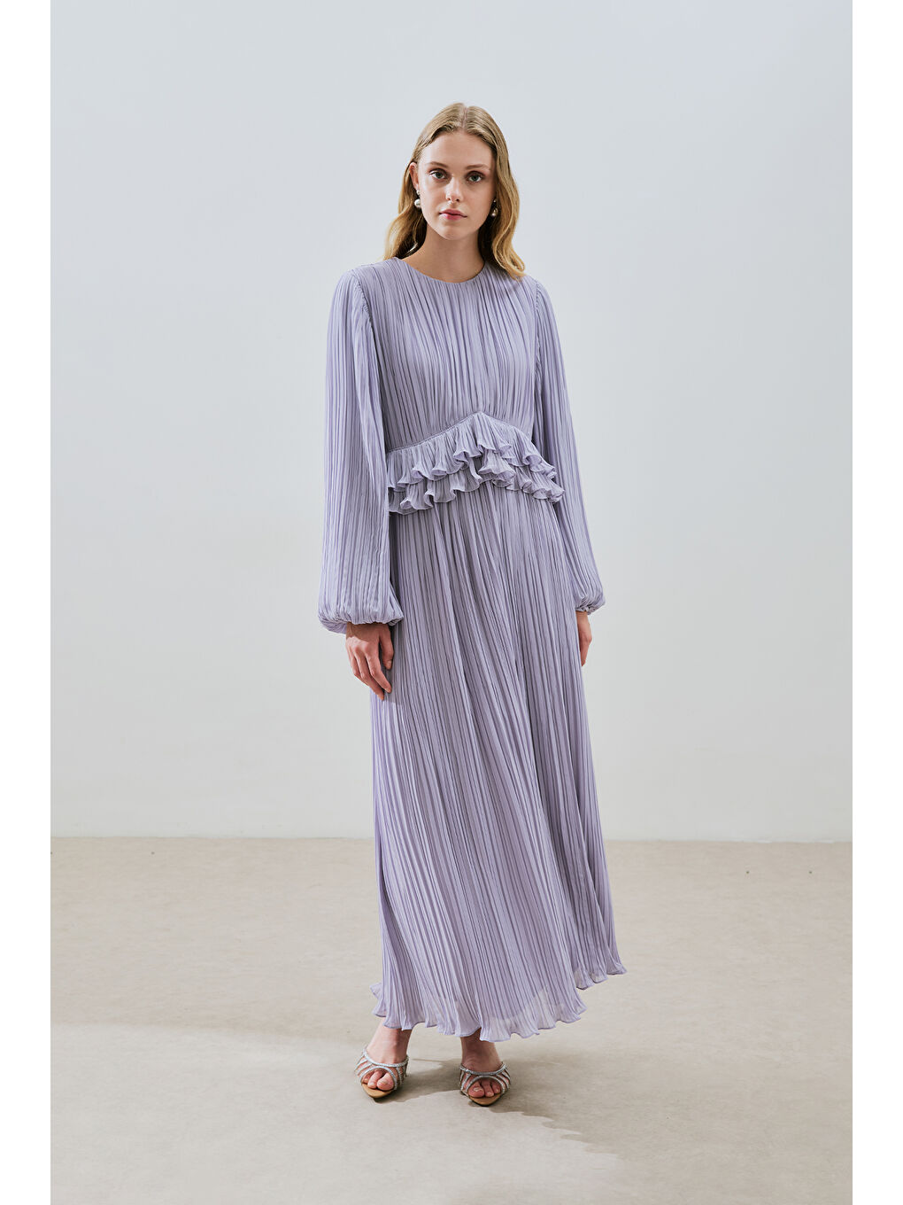 Mila Piliseli Katlı Elbise Lila-2