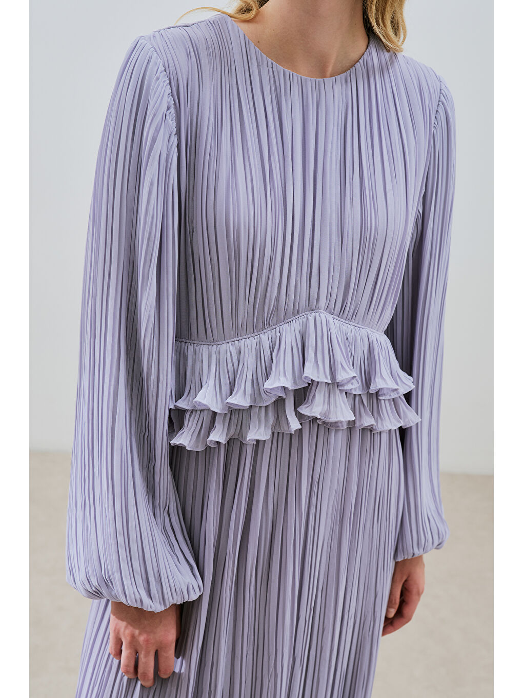 Mila Piliseli Katlı Elbise Lila-3