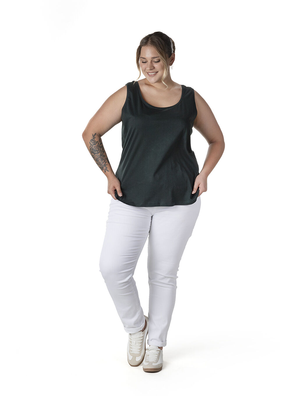 Yeşil Büyük Beden Sıfır Kol Basic Atlet 1097164-4