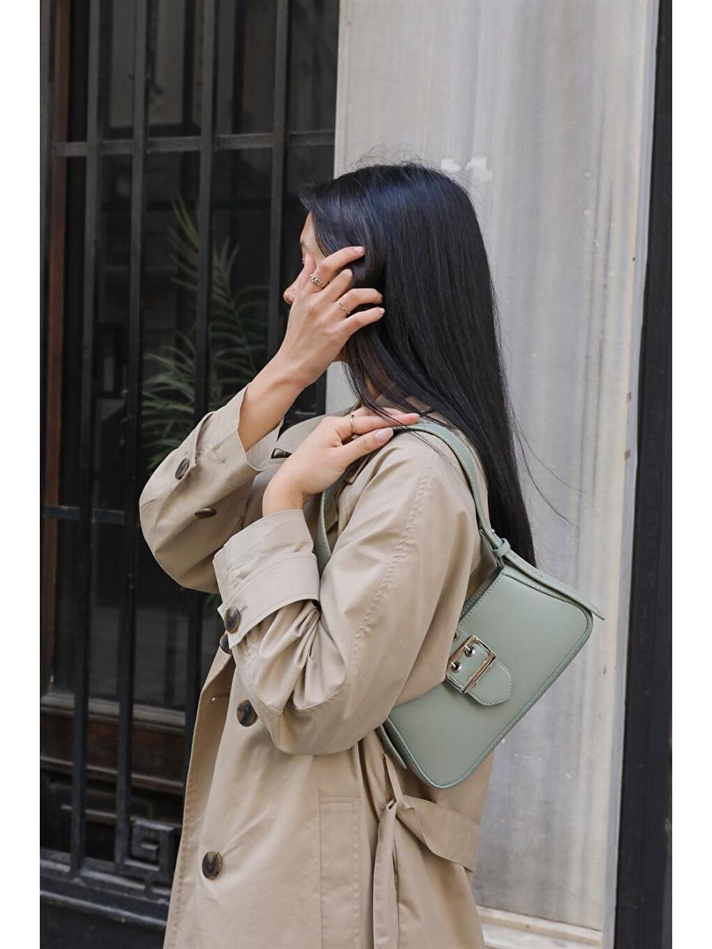 Yeşil Toka Detaylı Kol Çantası Mint-3