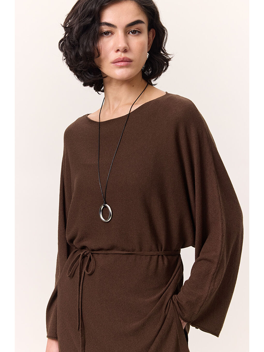 Triko Kuşaklı Tunik Kahverengi-2