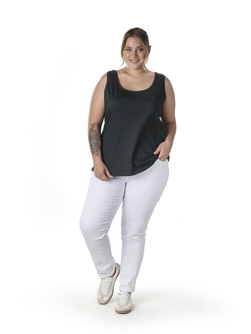 Yeşil Büyük Beden Sıfır Kol Basic Atlet 1097164-7