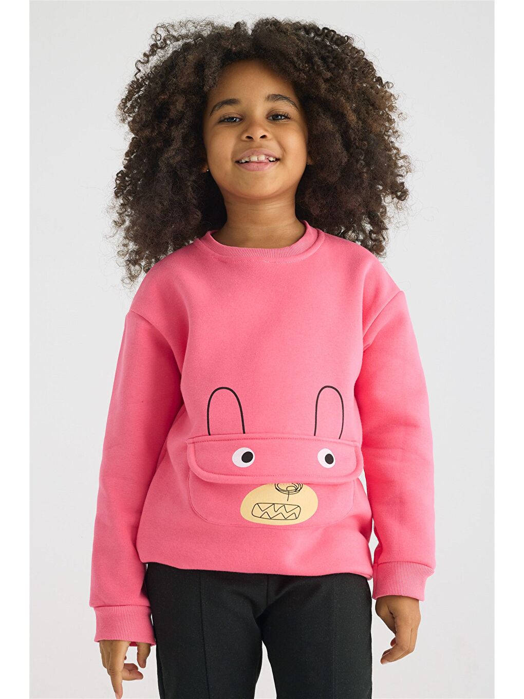 Zepkids Pembe Çocuk Pembe Renkli Kanguru Cepli Ayı Detaylı Sweatshirt