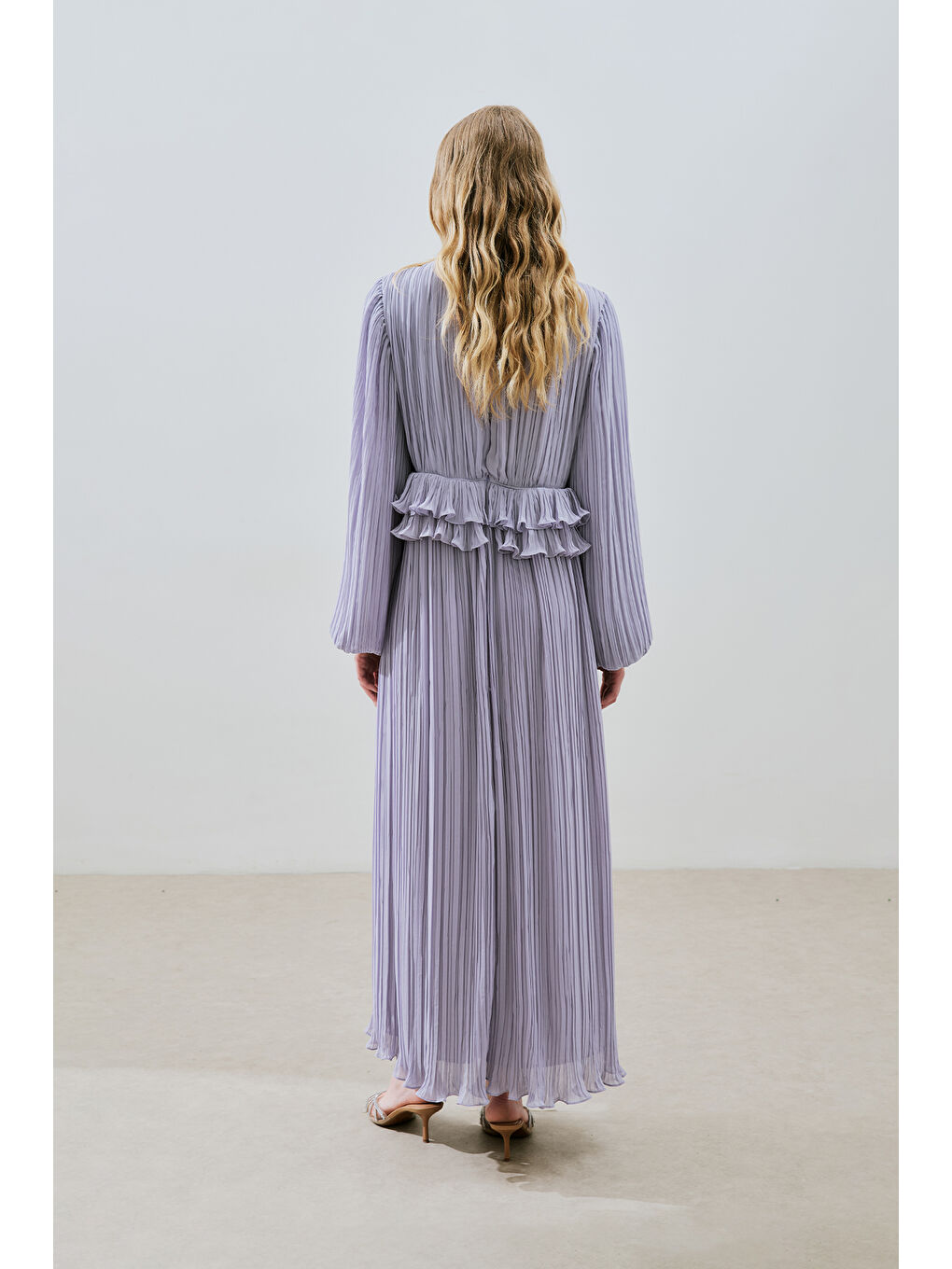 Mila Piliseli Katlı Elbise Lila-5