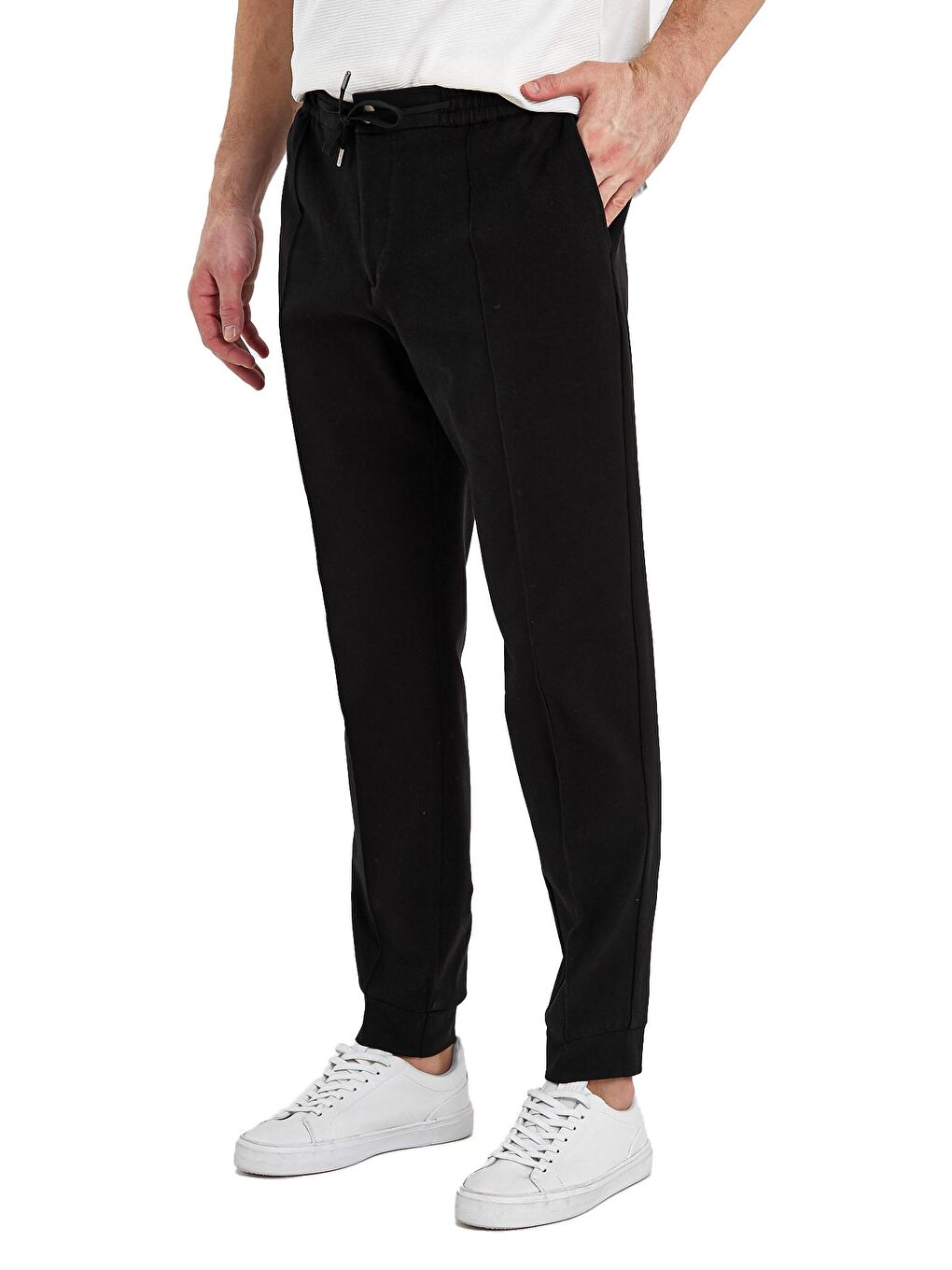 Siyah Beli İpli Fermuarlı Erkek Jogger Pantolon