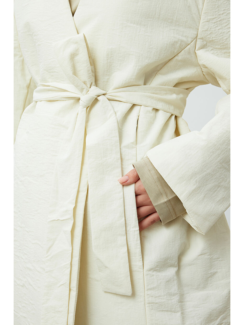 Bej Kimono Tarz Dolgulu Blazer Ceket Vanilya-1