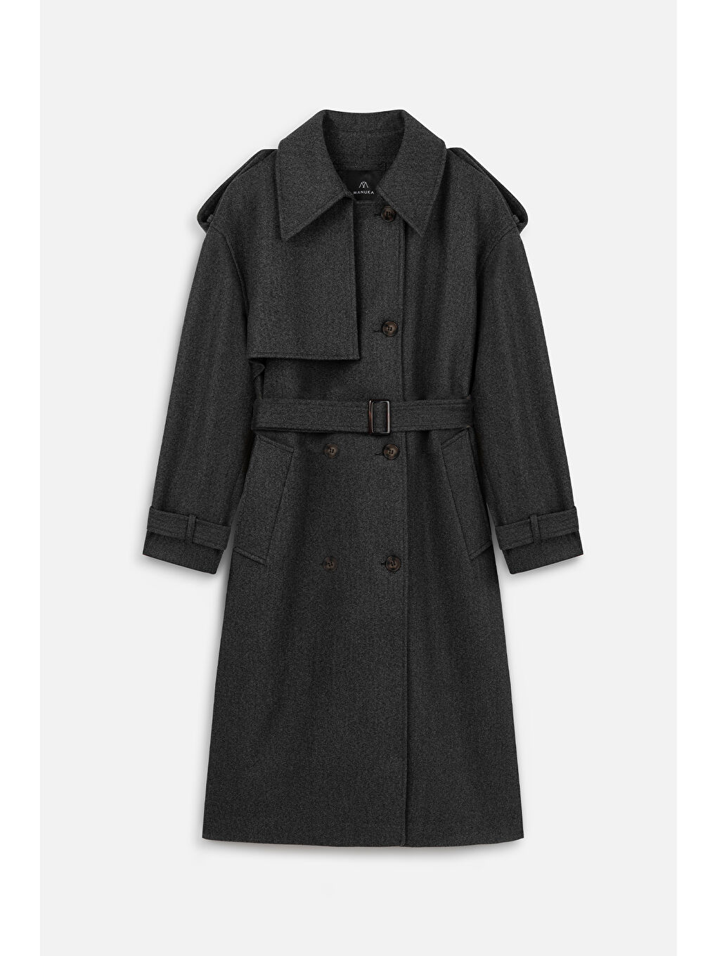 Apolet Detaylı Kaşe Kaban Antrasit-1